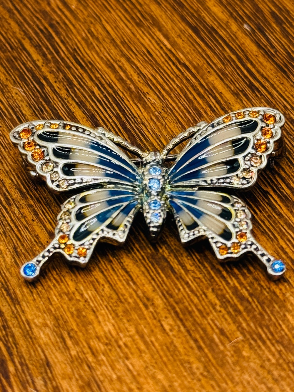 Vintage Monet Blue and Orange Butterfly Brooch Pin - Women Jewelry
